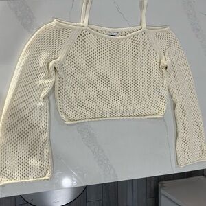 American Eagle Cream Knit Strapped Shrug